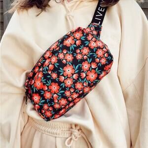 Lively The Crew Fanny Pack Floral Poppy Flowers Black Red Purse Bag NWT